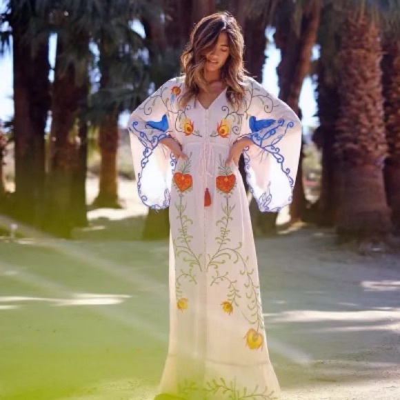 Bohemian Embroidered Hearts Magic Long Maxi Gown In White, 5 Star ⭐️ Favorite - Picture 5 of 15